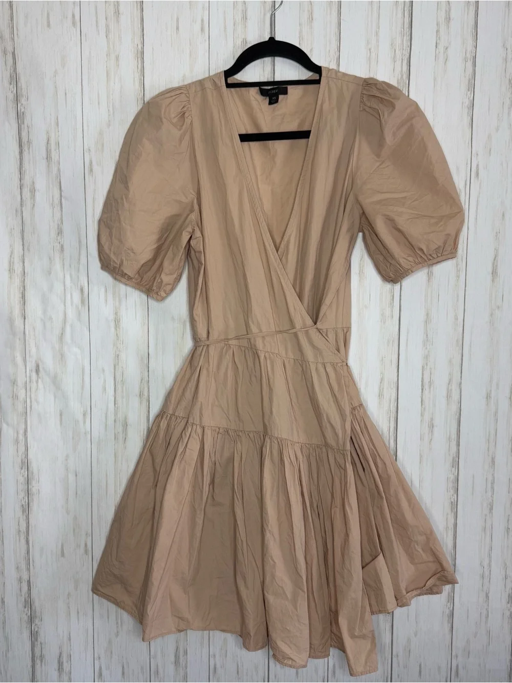 J. Crew Puff Taupe Puff-Sleeve Wrap Dress XS
